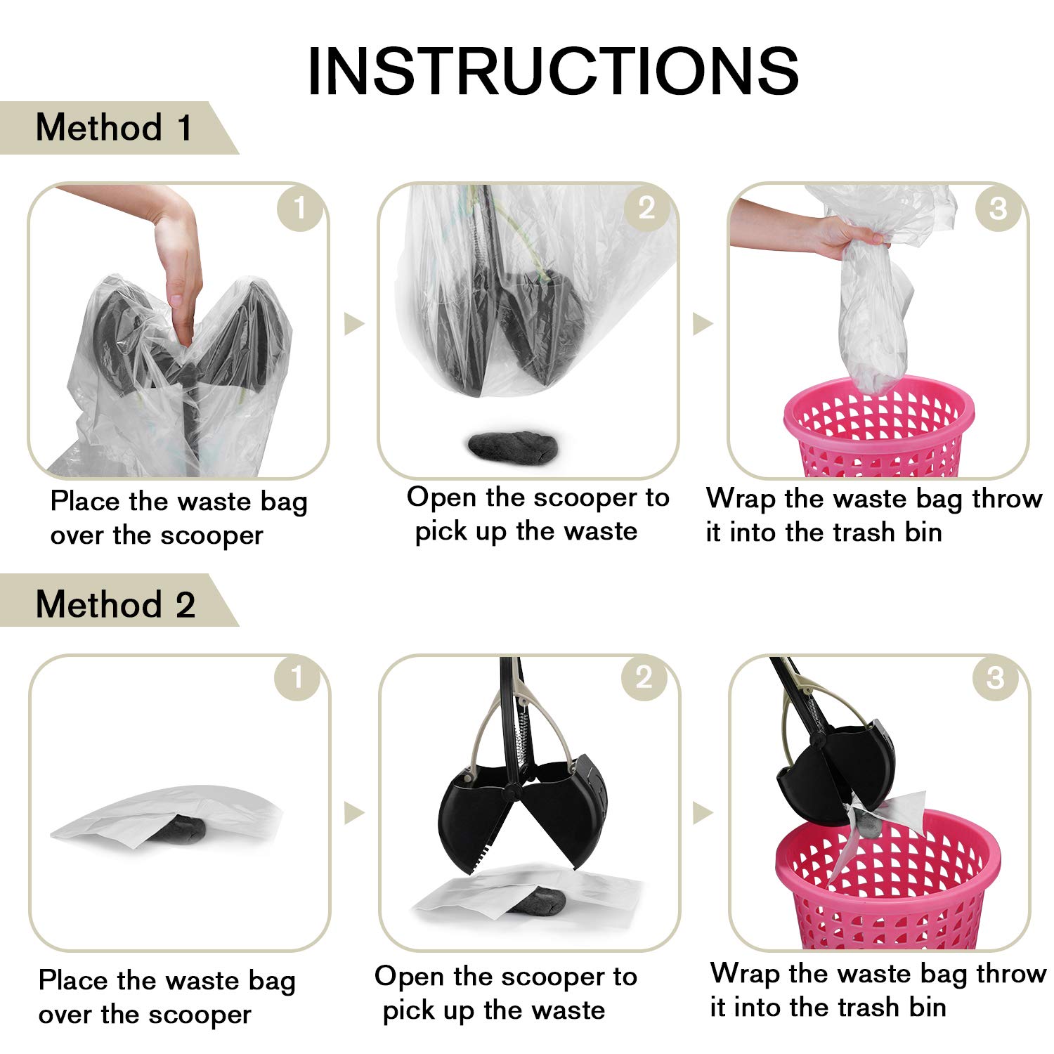 TIMINGILA Long Handle Pet Pooper Scooper for Dogs and Cats with High Strength Material and Durable Spring Easy to Use for Grass, Dirt, Gravel Pick Up (Apricot)