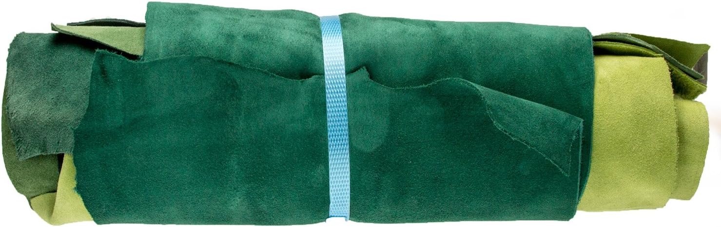 Langlauf Leather Scraps 1 kg -various shades of green assorted- A4 size - Offcuts Craft Pieces, Ideal For Any Craft Work e.g. Repair Bags, Furniture. 100% Genuine Leather Schuhbedarf