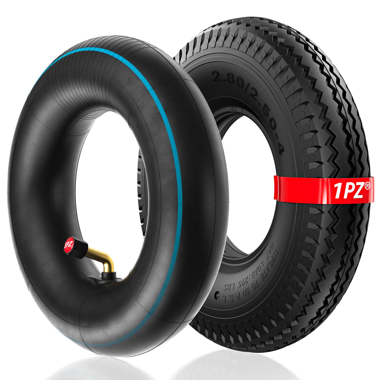 Photo 1 of 1PZ HT2-X25 2.80/2.50-4" Tire & Inner Tube with TR87 Bent Valve Stem for Utility Cart Dolly Hand Truck Wheelbarrows Trolly Lawn Mowers