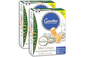 Gavottes French Boursin Cheese Filled Mini Crispy Crepes 2 Pack | Crepe Crackers with Boursin Garlic & Herb Cheese Filling | Ready to Eat Crispy Crepes Snack From France(2 Packs of 2.12oz/60g)