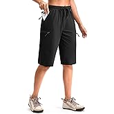 Viodia 13'' Womens Hiking Shorts Knee Length Cargo Bermuda Shorts for Women with Zipper Pockets Quick Dry Summer Short