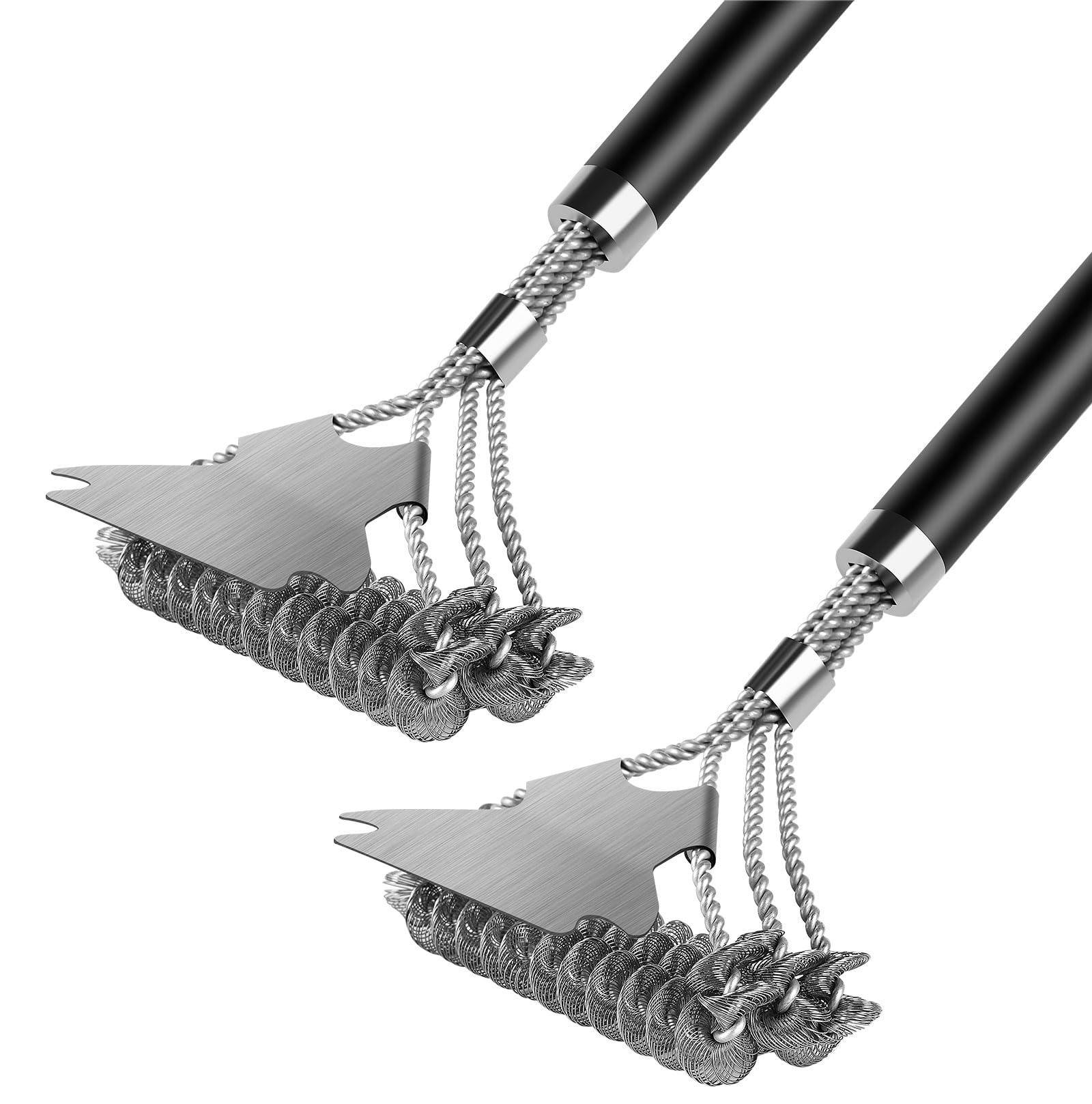 Flintronic 2PCS BBQ Grill Cleaning Brush, Barbecue Steel Brushes with Metal Scraper,Barbecue Grill Wire Brush with Detachable Handle, for All Kinds of Grills Heavy Duty Cleaning