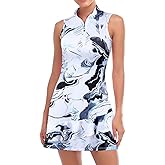 Viracy Tennis Dress for Women Sleeveless Golf Dresses with Shorts and Pockets Ruffle Zip Up Stand Collar Golf Outfits