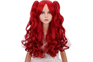 WAVELNM Wine Red Wig for Kids Girls Burgundy Red Wig with Bangs Kids Ponytail Wigs Child Long Curly Wavy Wigs for Daily Halloween Party Cosplay