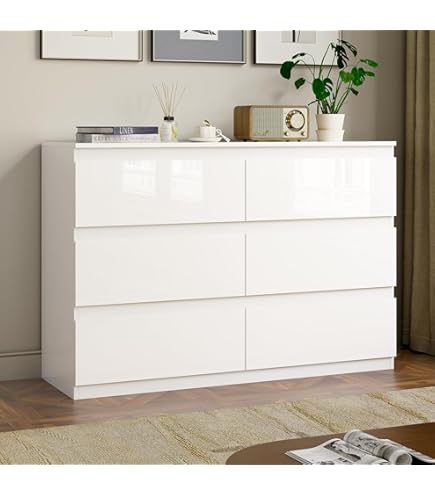 Austin 8-Drawer Double Dresser - Modern White High Gloss & Oak Structure - By Tvilum