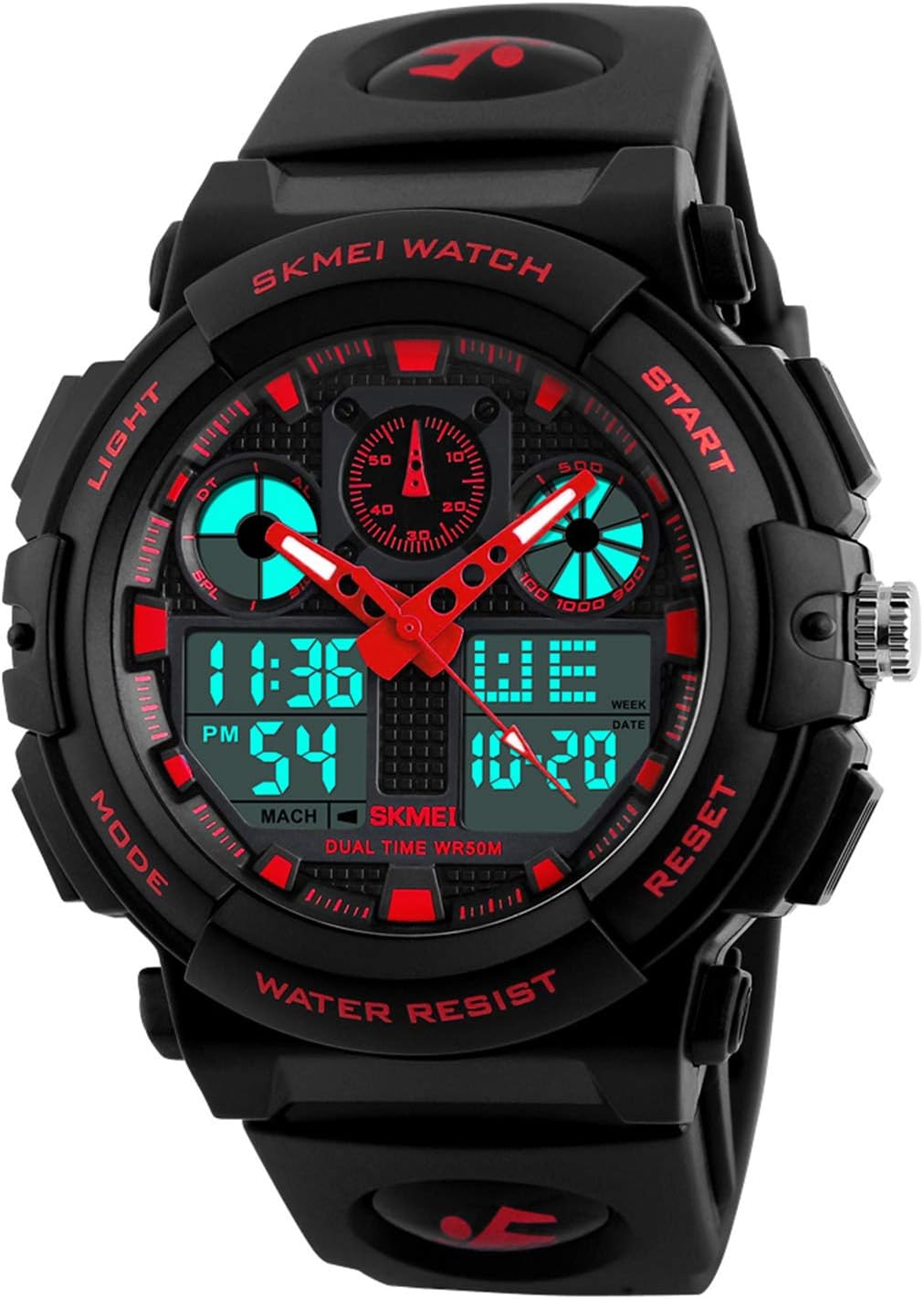 Men's Sports Quartz Military Alarm Waterproof Multifunction Electronic Watch LED Dual Display PU Strap