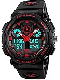 Men's Sports Quartz Military Alarm Waterproof Multifunction Electronic Watch LED Dual Display PU Strap