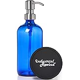 Imperfect Cobalt Blue Soap Dispenser with Stainless Metal Pump and Non Slip Coaster - Blue 16 ounce Glass Lotion Bottle