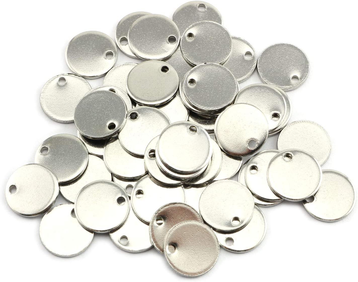 Partstock 50PCS Stainless Steel Flat Round Pendant Stamping Tag Pendants Accessories for Earrings Bracelets DIY Jewelry Making 10mm