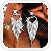 Catery Rhinestone Wedding Earrings Silver Tassel Bridal Earrings Dangling Prom Jewelry for Women