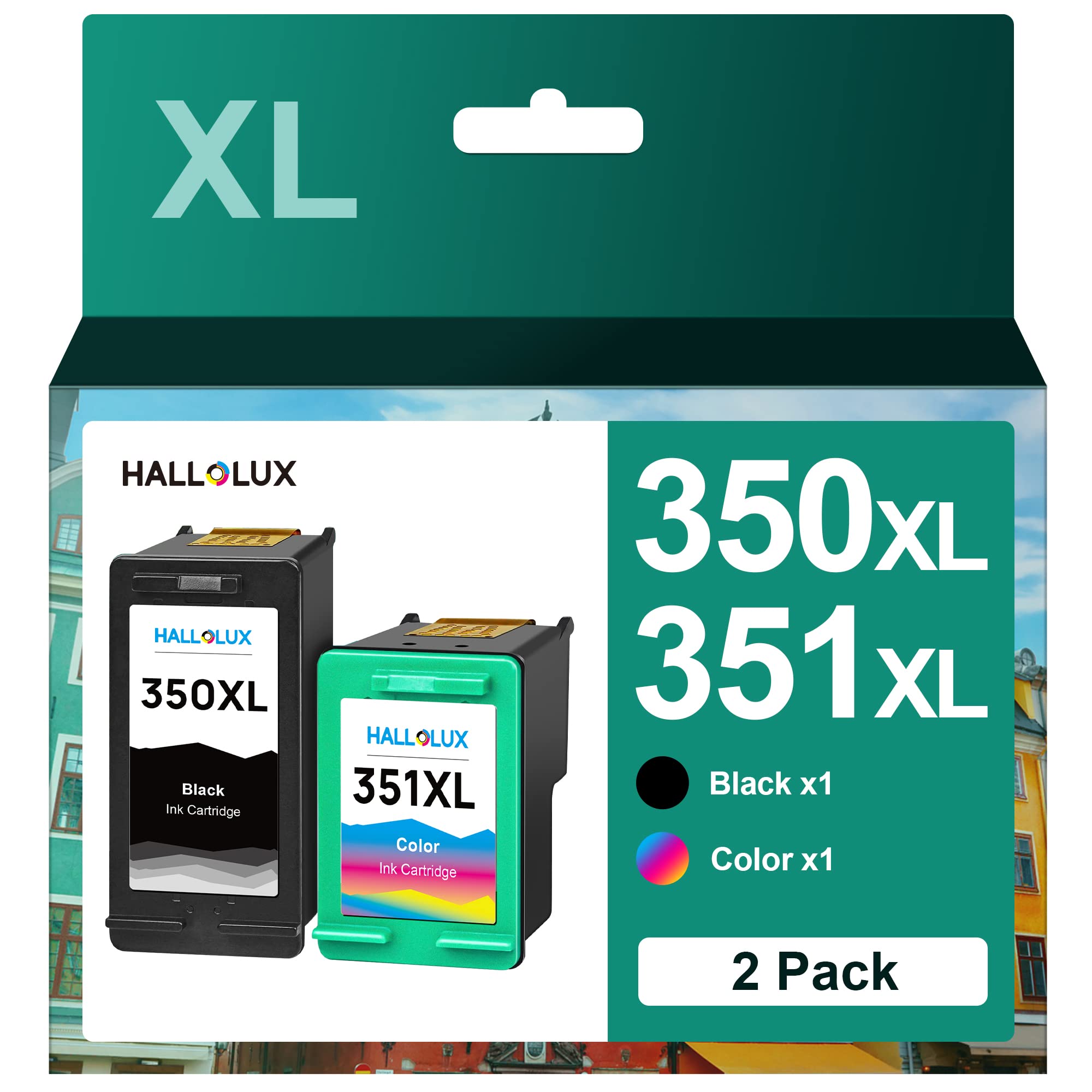 HALLOLUX 350XL 351XL Remanufactured Ink Cartridges Black&Tri-colour, Replacement for HP 350 351XL Compatible with Deskjet D4260 D4360 J5780 J6410 C4280 C4340 C4380 C5180 Officejet J5780 J6410(2 Pack)
