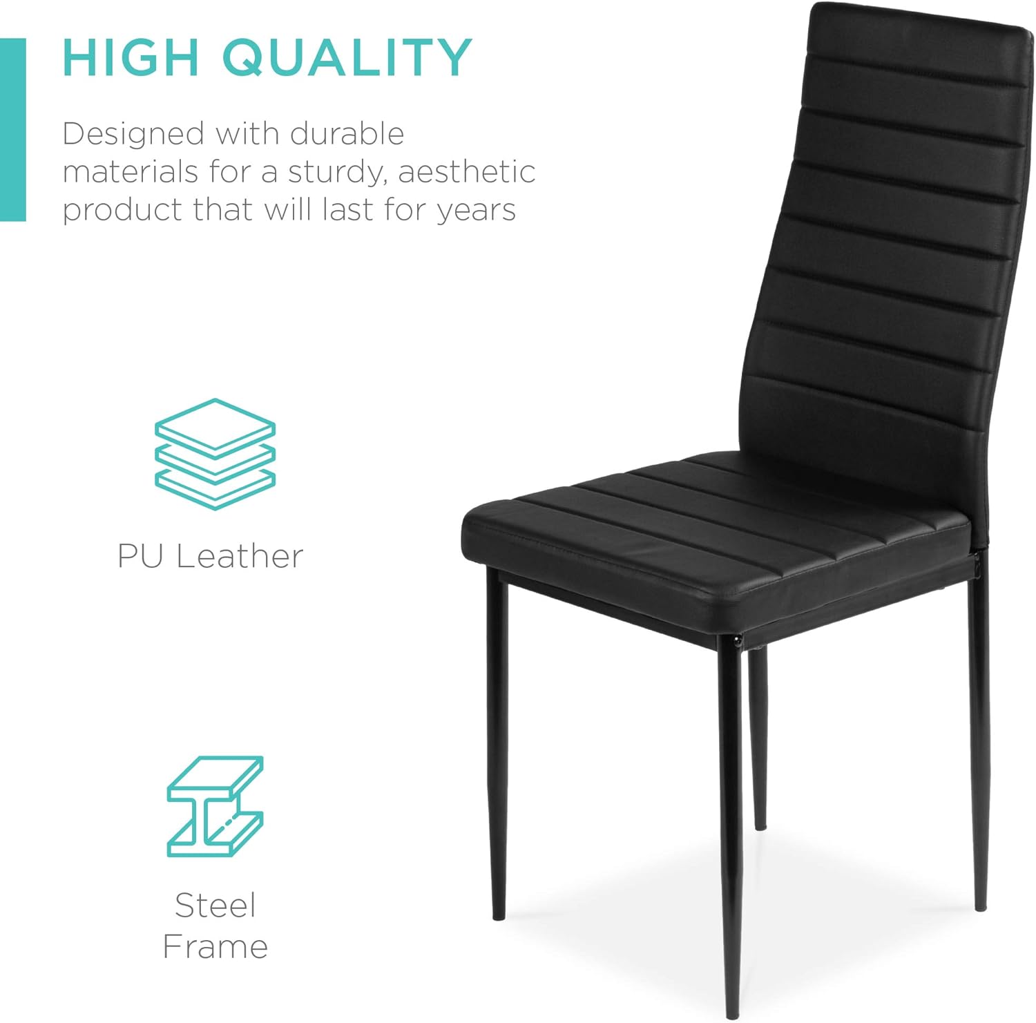 Best Choice Products 5-Piece Kitchen Dining Table Set for Dining Room, Kitchen, Dinette, Compact Space w/Glass Tabletop, 4 Faux Leather Metal Frame Chairs - Black - Table & Chair Sets