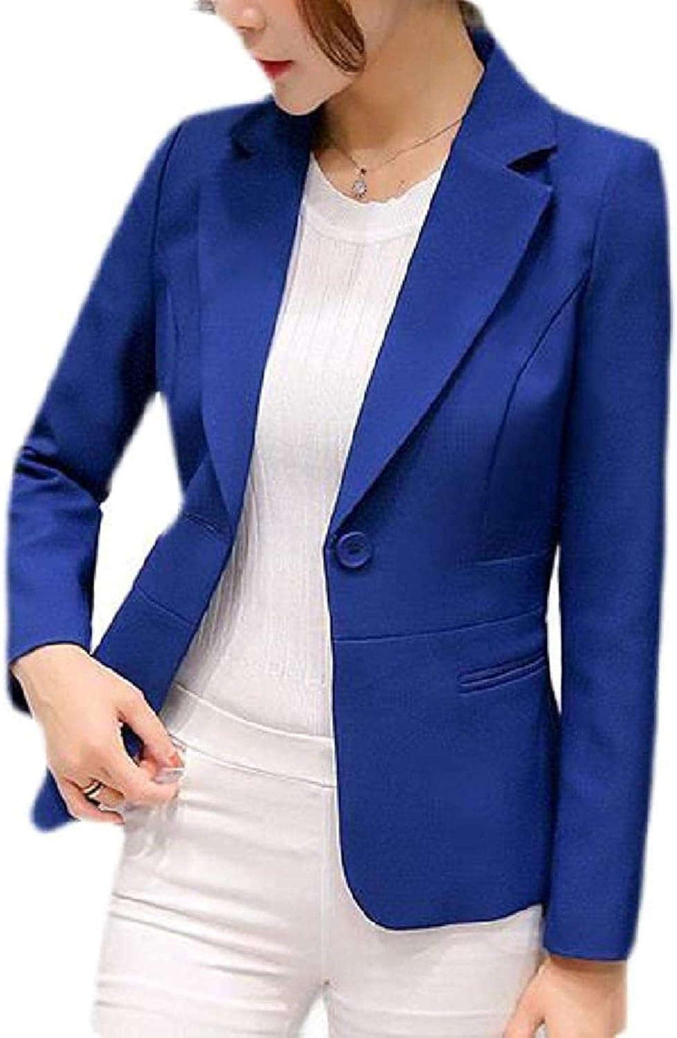 Women One Button Formal Solid Color Slim Fit Formal Work Blazer Jacket