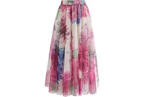 CHICWISH Women's Dancing in Flowers Double-Layered Mesh Tulle Skirt