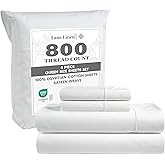 LANE LINEN 100% Egyptian Cotton Sheets Queen Size - 800 Thread Count, White Bed Sheets for Queen Size Bed, 15" Deep Pocket Long Staple Cotton Bedding Sheets, Sateen Weave, Luxury Hotel Sheets - White