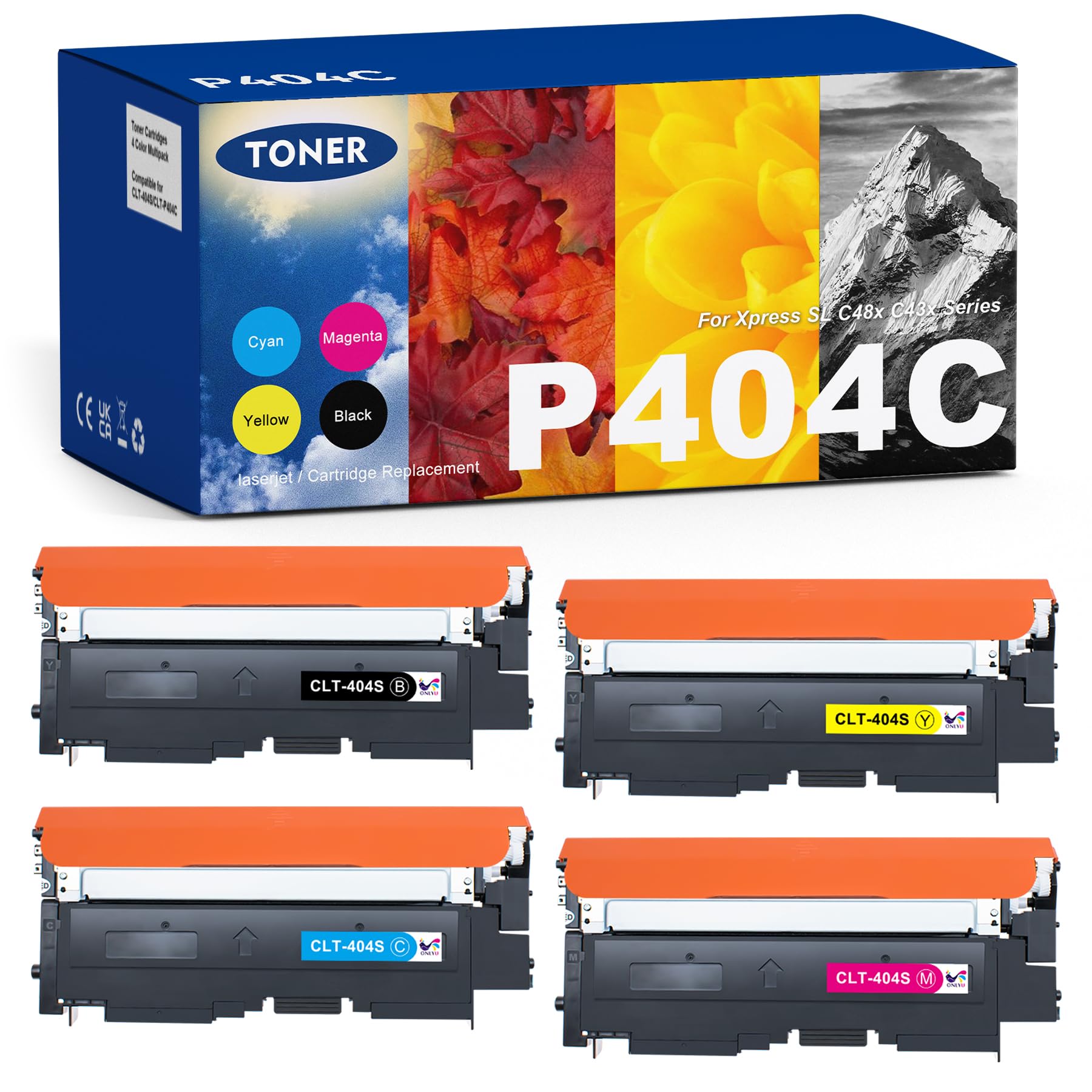 ONLYU Toner Cartridge Compatible with Samsung CLT-P404C CLT P404C 404 404S for Samsung Xpress SL C480W C483W C430W C480FW C48X C480 C430 CLT-K404S CLT-Y404S Black Cyan Yellow Magenta Pack of 4)