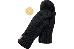 YUHAN PRETTY Winter Mittens for Women Warm Fleece Cozy Knit Thick Thermal Wool Snow Gloves & Mittens for Cold Weather Gifts