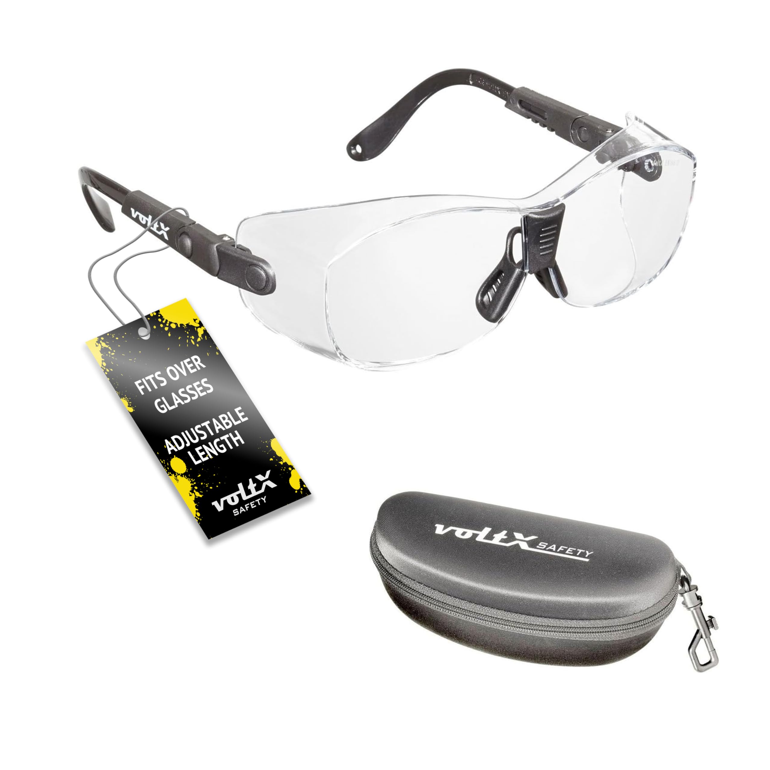 voltX 'RETRO SAFETY OVERGLASSES' with Case – Suitable as FITOVERS for SMALL/MEDIUM size spectacle frames – Can also be worn as regular safety glasses. UKCA & CE EN166ft certified (Clear Lens)