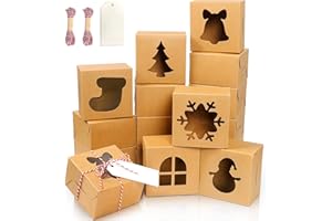 BEAVOING 24 PCS Brown Bakery Boxes with Window, 4x4x2.5 Inch Christmas Cookie Boxes Small Christmas Treat Boxes Holiday Xmas Cake Box for Christmas Cupcakes, Cookies, Donuts Gift-Giving, Pastries