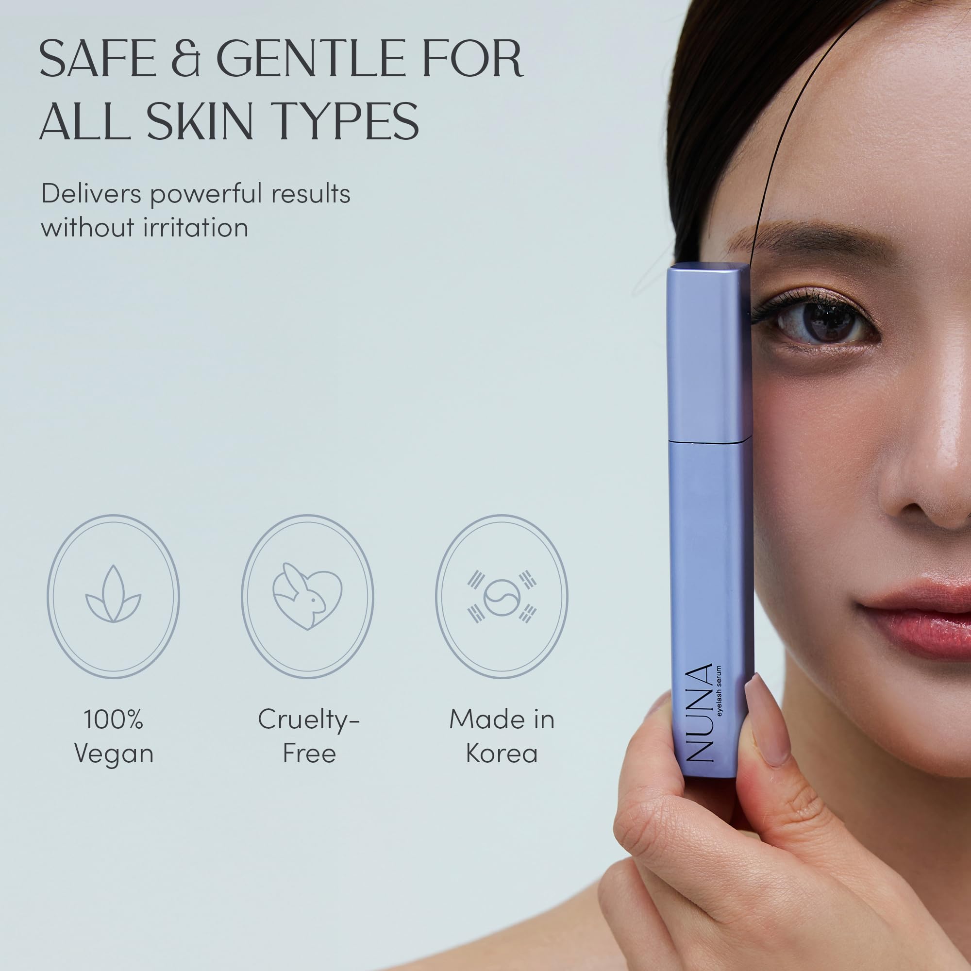 NUNA Eyelash Growth Support Serum 6ml – Eye Lash and Eyebrow Enhancing Serum for Women & Men with Biotin - Korean Multi Peptide & Natural Extracts – Promotes Fuller and Longer Lashes - 6 Month Supply