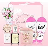 Birthday Gifts for Mom, Mom Gifts from Daughter Or Son, Mother's Day Gift Basket, Moms Gift for Valentines, Mothers Day, Christmas, Mother Basket with 12 Oz Ceramic Mug, Mirror, Necklace