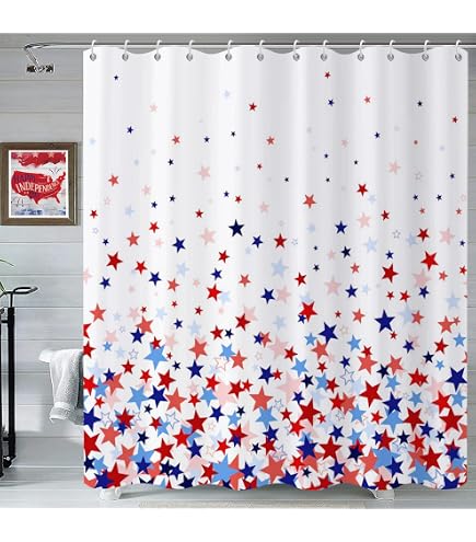 Patriotic Gnomes Shower Curtain Set - 4th Of July American Flag Design With 12 Hooks - View #10