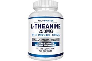 Arazo Nutrition L-Theanine 250mg (Extra Strength) with Inositol 100mg, 120 Capsules Vegetarian