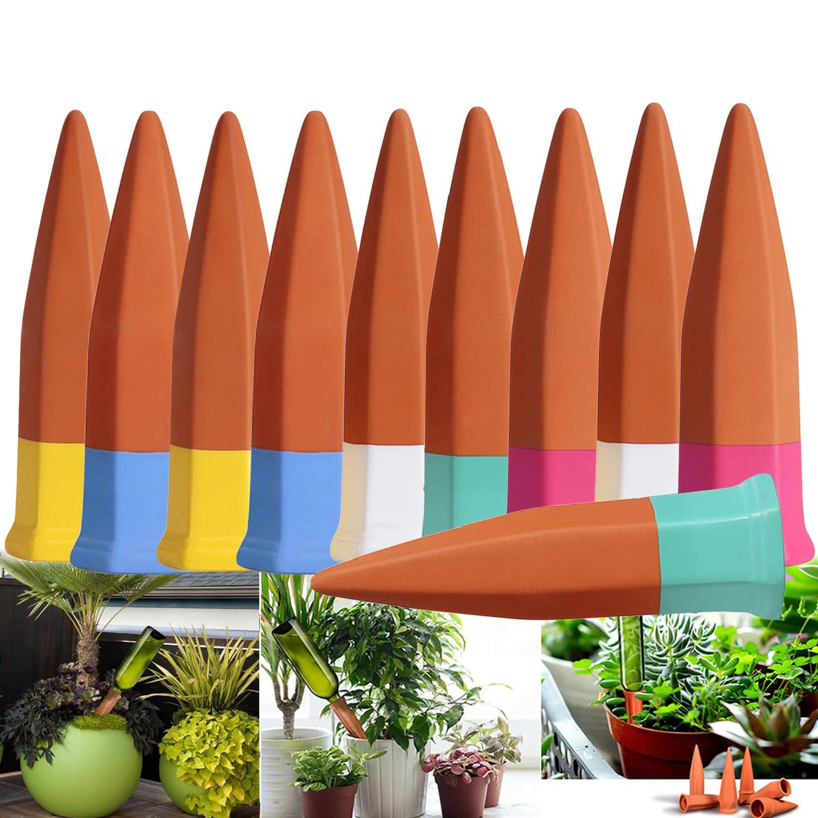 MKNZOME Plant Watering Stakes, 10pcs Terracotta Self Watering Spikes Plant Watering Devices for Wine Bottles Vacation Automatic Plant Waterers for Indoor & Outdoor Plants