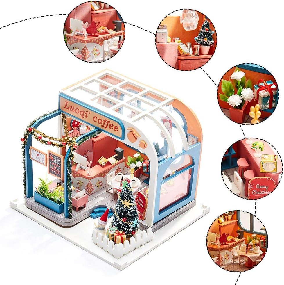 Wooden Handmade Dollhouse Miniature DIY Kit - Romantic Cafe Series Wooden Dollhouses & Furniture/Parts(1:24 Scale Dollhouse)