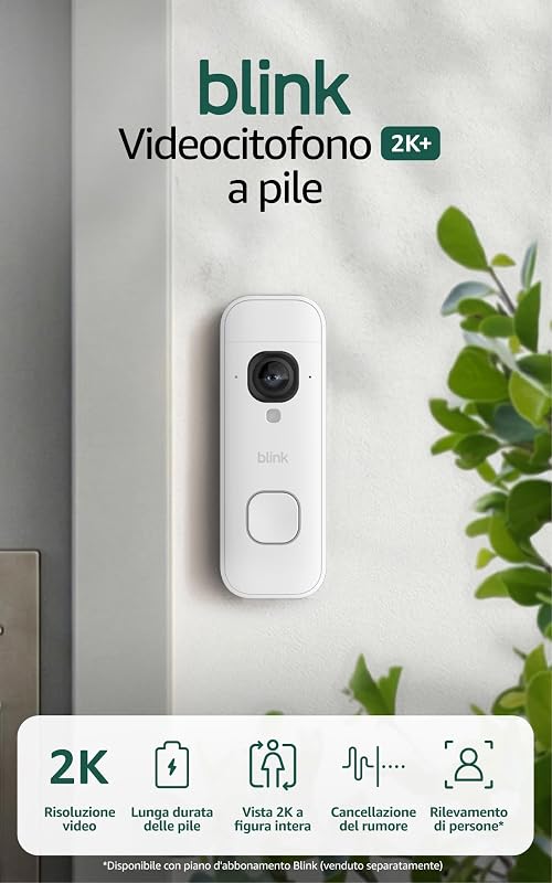 Videocitofono 2K+ a pile Blink (ultimo modello) | Vista a figura intera | 2K | IP65 | Pile di lunga durata | Modulo di sincronizzazione di base richiesto (non incluso) – Supplementare (bianco)
