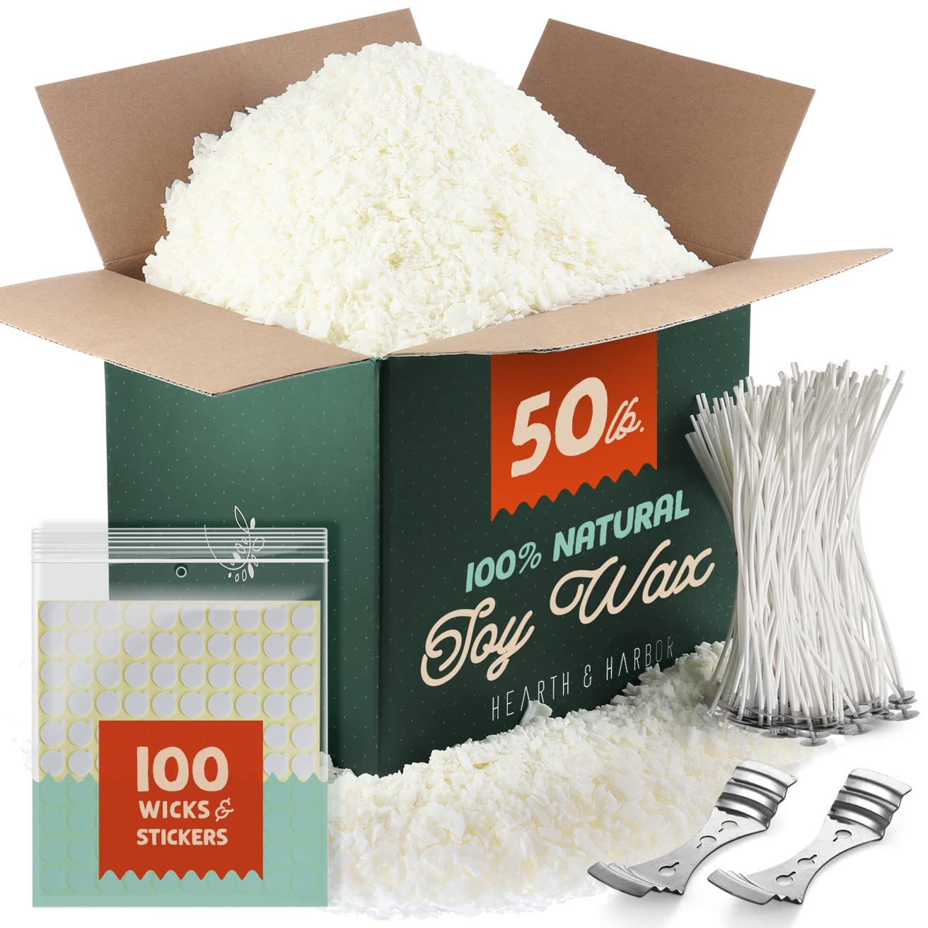 Photo 1 of ***20 pounds only****
Hearth & Harbor Soy Candle Wax for Candle Making, Natural Soy Wax for Candle Making 50 lb Bag with Supplies, 100 Cotton Candle Wicks, 100 Wick Stickers, 2 Centering Devices - 50 Pounds Soy Wax Flakes