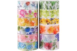Knaid Floral Washi Tape Set, Assorted 12 Rolls of Spring Flower Decorative Paper Tapes for Arts and DIY Crafts, Scrapbooking, Bullet Journal, Planner, Gift Wrapping, Holiday Decoration