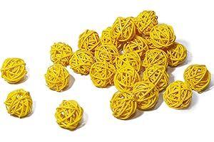 KERYAR 25 Pcs Wicker Rattan Balls Decorative for Centerpiece Bowls Fillers Home Decor Christmas Halloween DIY Crafts Weddings (Yellow, 1.2 in)