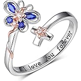 qielizhu Butterfly Ring 925 Sterling Silver Butterfly Adjustable Open Ring Crystal Cross Rings for Women September Birthstone Butterfly Jewelry Gifts for Wife
