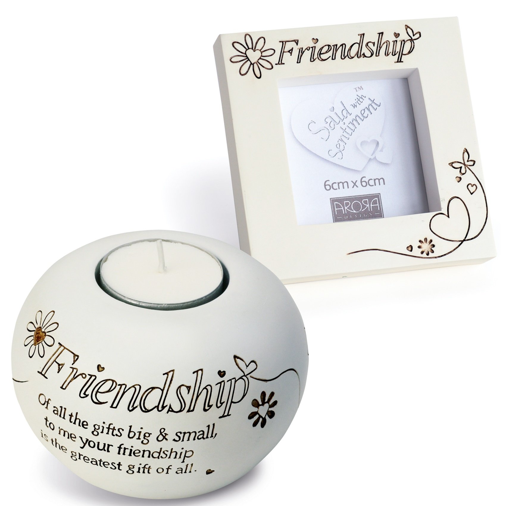 Arora Friendship Photo Frame and Resin Tealight Sentiment Gift Set, Multicolour, One Size