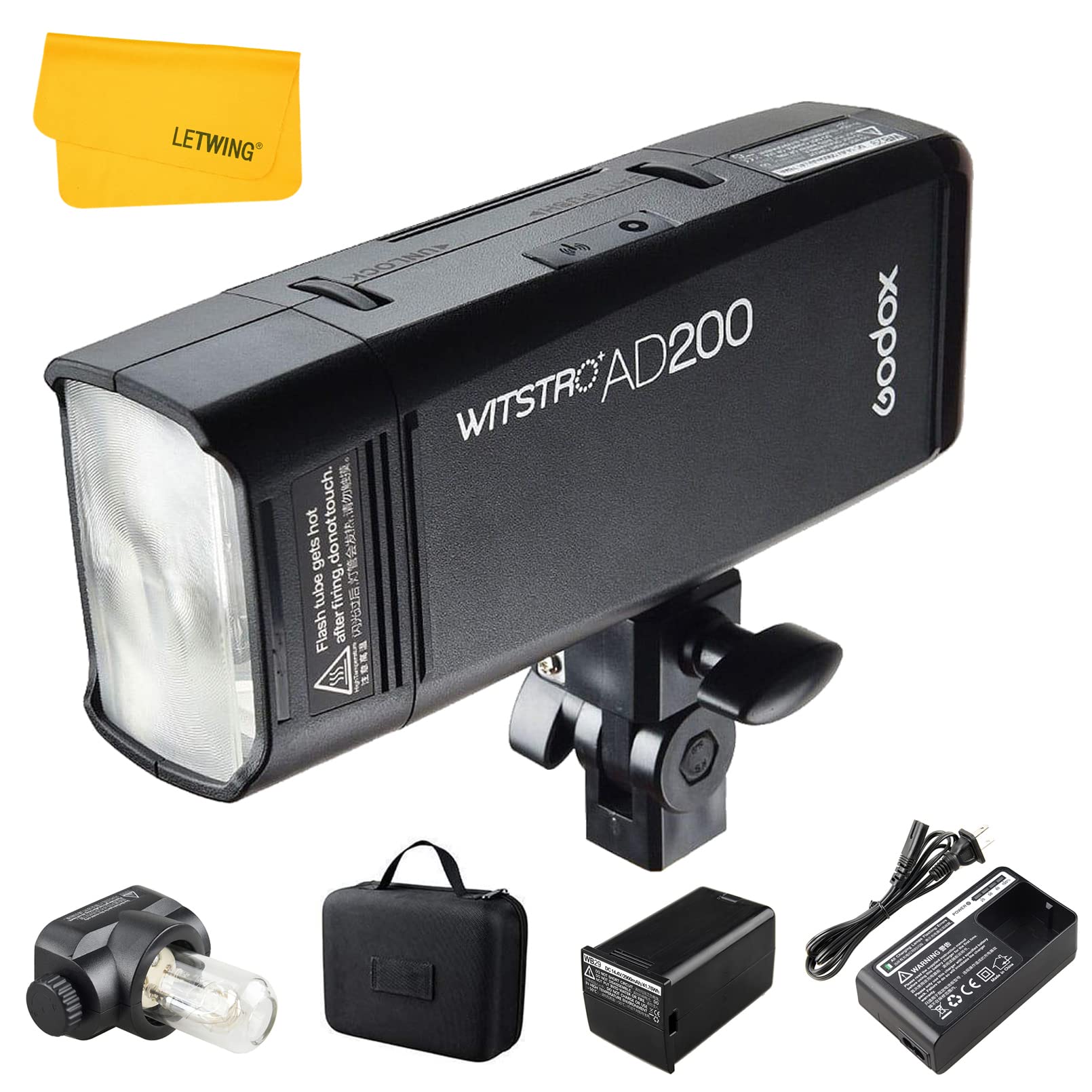 Monolight Flash Strobe de Godox AD200, luz flash de bolsillo de 200ws, 2.4g TTL 1/8000 HSS SpeedLite con batería de iones de litio de 2900 mAh, cabezal de flash de bombilla desnuda para proporcionar 500 flashes de potencia completa, reciclar en 0.01-2.1s