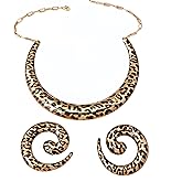 BIBOBIYB Leopard Print Necklace Earring Set for Women,Gold Cheetah Chunky Necklace and Chunky Large Hoop Earrings,Boho Jewelry Accessories for Prom Party Wedding Cosplay Gifts