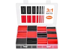 BEAUGIREW 200 Pieces Heat Shrink Tubing Kit 3:1 Ratio Adhesive Lined 7 Size Waterproof Electric Insulation Tube Black and Red