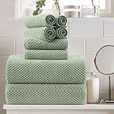 Oliven 8 Piece Green Family Bath Towel Set-2 Oversized Bath Towel Sheets,2 Hand Towels,4 Washcloths-600GSM Soft Highly Absorbent Quick Dry Beach Chair Towels Woven Towels for Bathroom Hotel and Spa