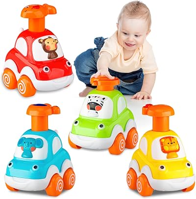 lerrbo 4pc Animal Car Toys for Toddlers 1-2 Years Old, Baby Pull Back Cars, 1st