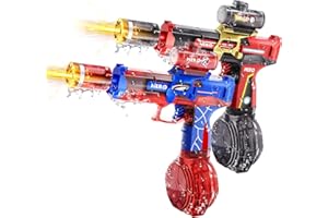 YOPOLL Electric Water Gun for Adults & Kids, Automatic Electric Squirt Gun with Long Range, Powerful LED Light Water Gun Pistol Blaster Soaker, Water Guns for Summer Outdoor Beach Swimming Pool(BK+R)