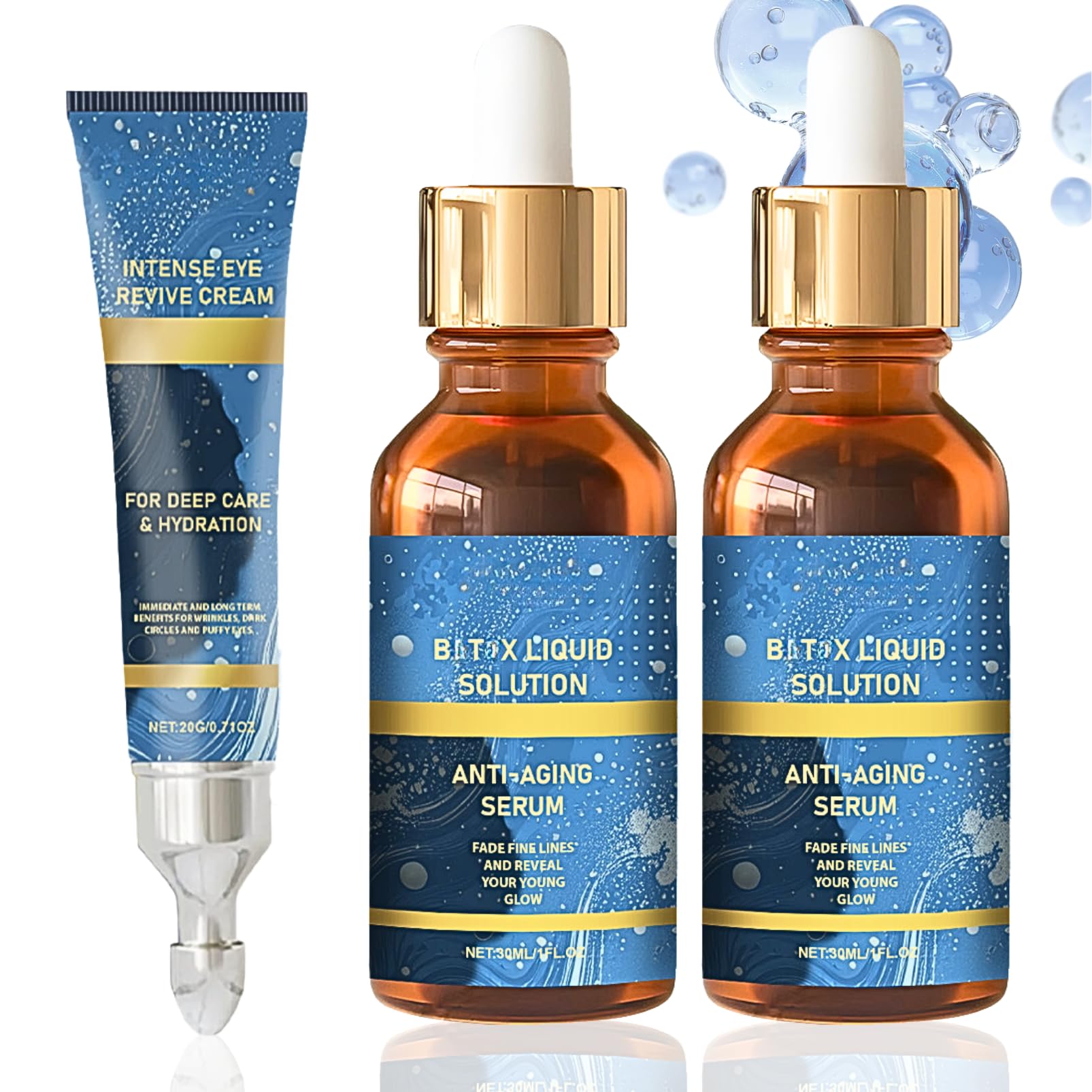 3 PCS Olavitas Serum & Intense Eye Revive Cream, Olavitas Liquid Solution, BotO-X Face Serum, Eye Bag Cream for Anti Aging Smooth Fine Lines & Anti Wrinkle, Absorb Quickly & Suitable All Skin Type
