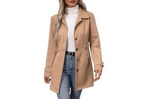 Mid Long Wool Coats for Women Lapel Collar Single Breasted Trench Coat Lightweight Slim Fit Overcoat with Pockets