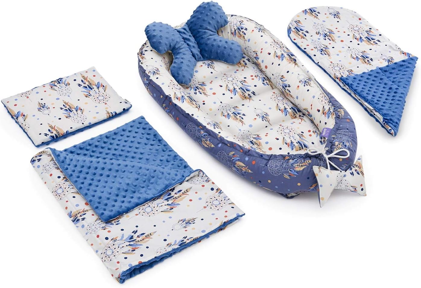 5-Piece Set Baby Equipment Set – Baby Nest 90 x 50 cm, Baby Mattress, Cuddle Blanket, Flat Cushion, Neck Pillow |Oeko Tex | Anti-Allergenic |Cuddly Soft for Babies 0 to 8 Months