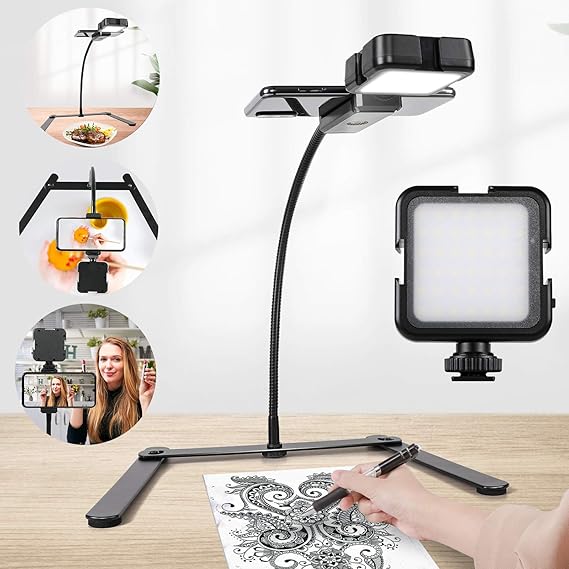 Overhead Phone Mount, Ajustable Tripod with Cellphone Holder