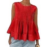 PEHMEA Women's Summer Pleated Peplum Tank Tops, Cute Sleeveless Round Neck Babydoll Blouse Shirt for Casual Office Daily Wear