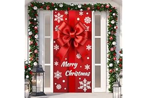 IMISHM Christmas Door Cover 75 x 35 Inch Xmas Decorations Red Gift Box Door Cover Holiday Porch Decor Sign Christmas Hanging background for XMAS Indoor Outdoor Party Decoration