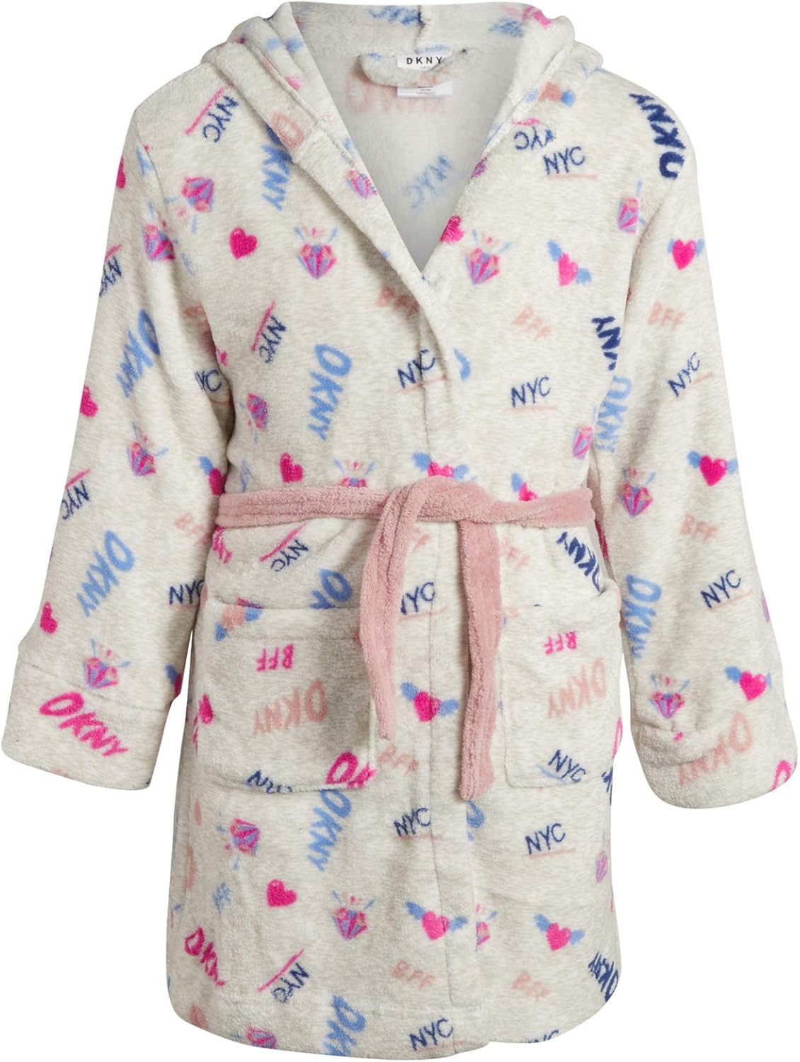 DKNY Girls' Plush Fleece Belted Robe with Hood: Clothing