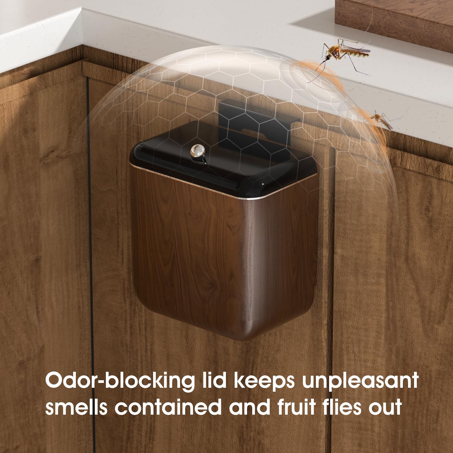 ZNYOPA Vintage Kitchen Trash Can with Lid, Large 3.2 Gallon/12 Liter Capacity, Hanging Compost Bin, for Under Sink or Cupboard, Bathroom, Bedroom, Walnut Color