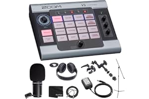 Zoom V3 Vocal Effects Processor + Zoom ZDM-1 Dynamic Microphone + Zoom AD-16 9V AC Adapter + Stereo Headphones + Microphone Stand - Ultimate Bundle